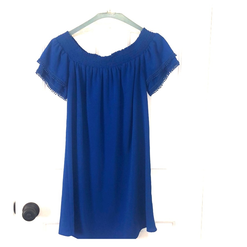 Blue off the shoulder swing dress